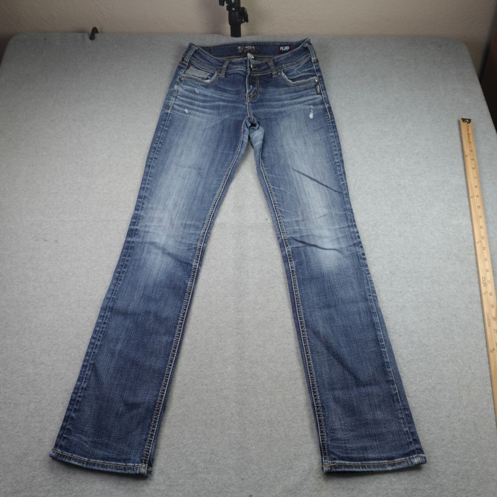 Silver Jeans Suki Womens 27 Blue Mid Rise Straight Fluid Denim